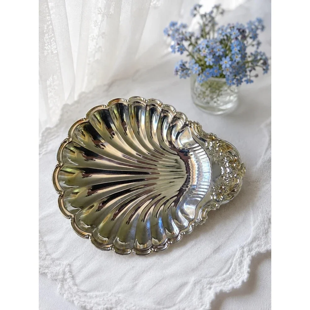 Vintage Silverplate Shell Serving Dish Ornate Scallop Bowl 11 Inches
